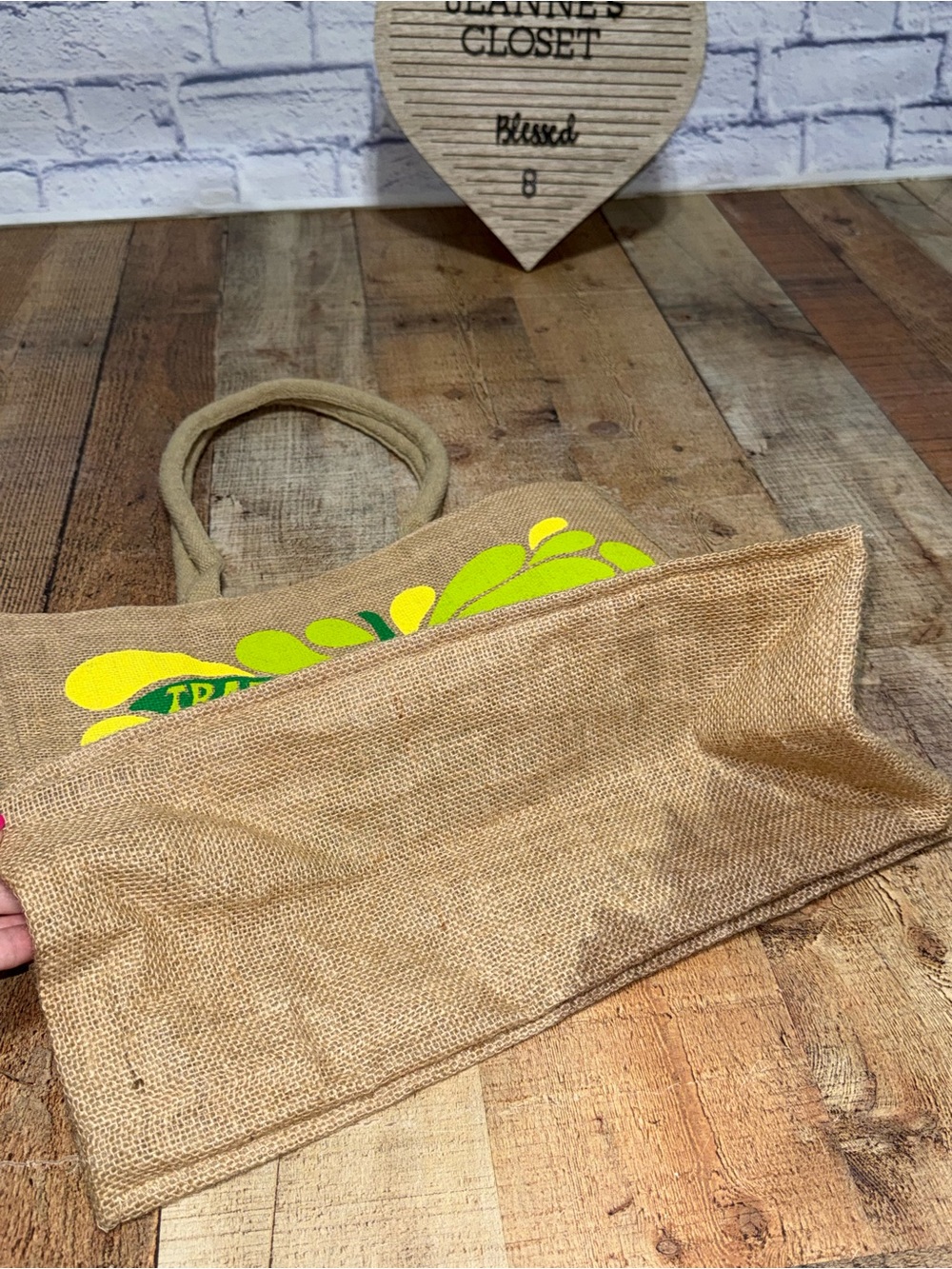 Trader Joe's Reusable Jute Tote Bag Lemon Lime Print Eco-Friendly Burlap - Picture 6 of 9